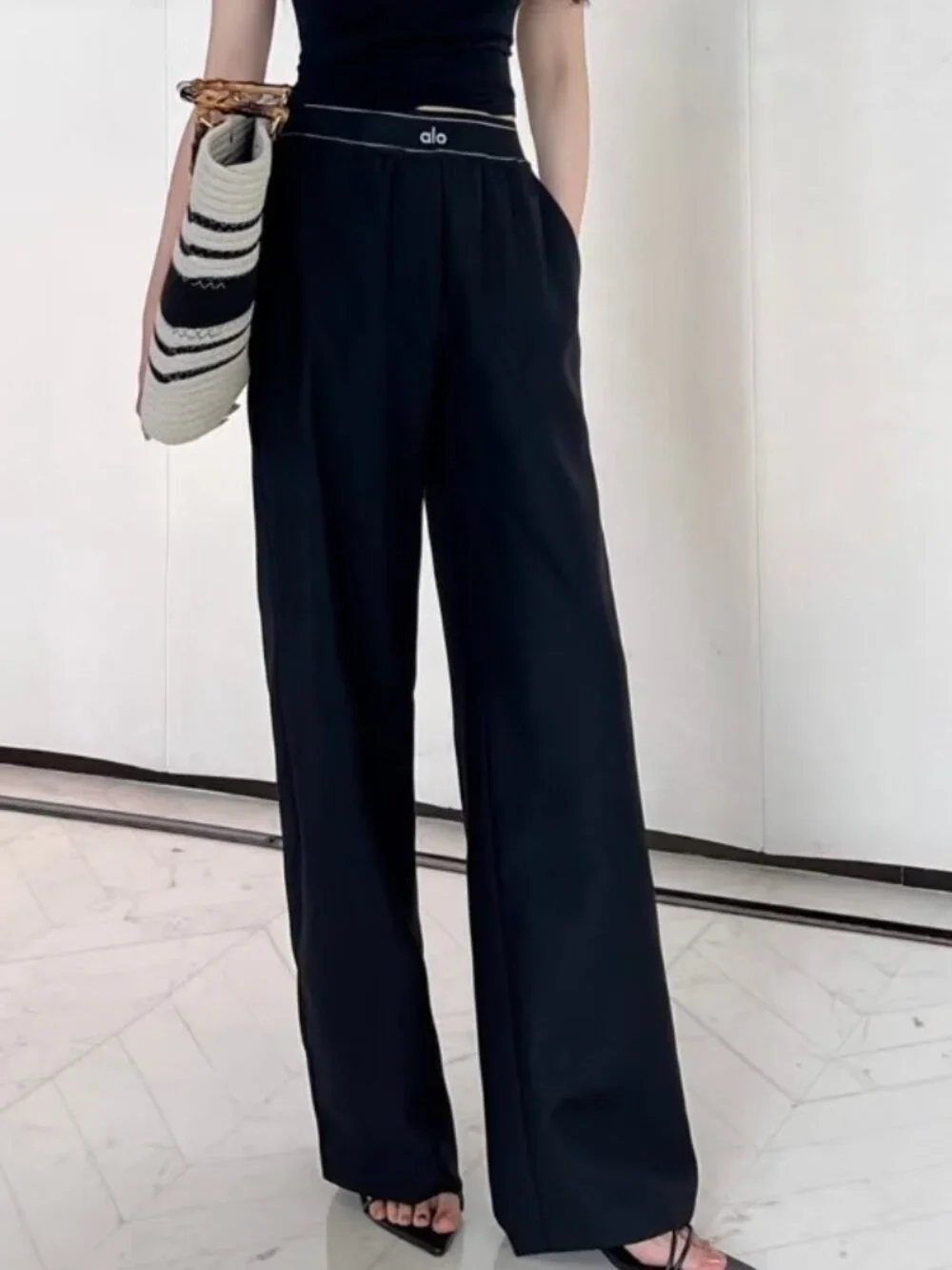 🔭Alo Yoga Black Wide-Leg Pants 🍙Hot Selling Casual Sports